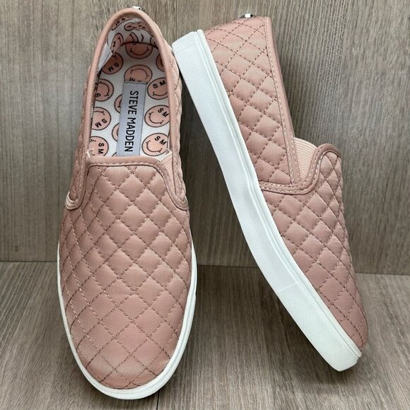 Steve Madden Shoes Womens Sz 5 ECENTRCQ Quilted Slip On Loafer Sneaker Pink - Picture 7 of 11